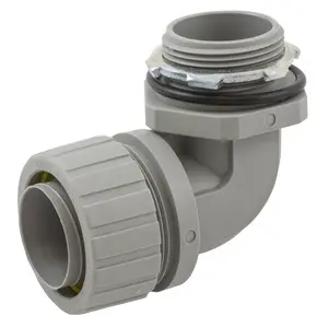 Image of P1259NGY Kellems Wire Management, Liquidtight System, PolyTuff® 90 Degree Male Liquid Tight Connector, 1 1/4", Non-Metallic, Gray