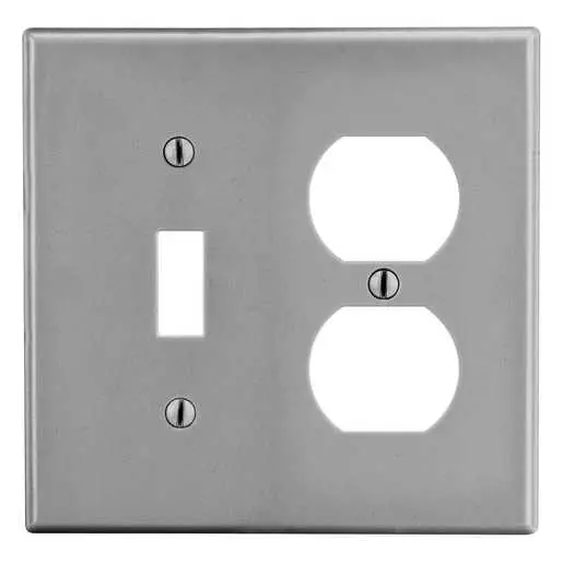 Image of PJ18GY Wallplate, Mid-Size 2-Gang, 1) Duplex 1) Toggle, Gray