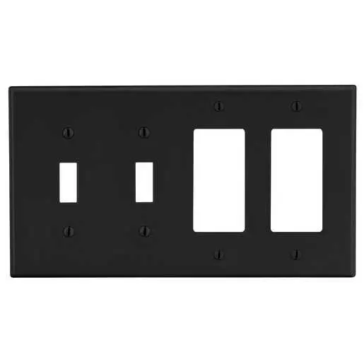 Image of P2262BK Wallplate, 4-Gang, 2) Toggle 2) Decorator, Black