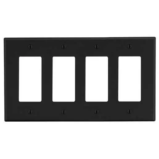 Image of P264BK Wallplate, 4-Gang, 4) Decorator, Black