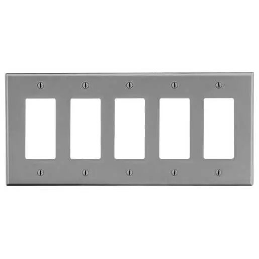 Image of P265GY Wallplate, 5-Gang, 5) Decorator, Gray