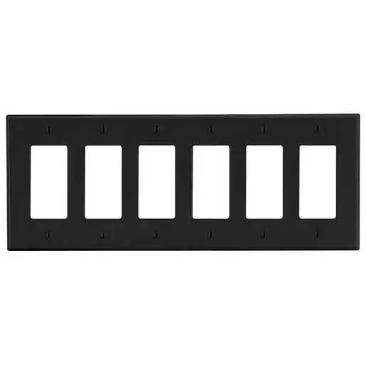 Image of P266BK Wallplate, 6-Gang, 6) Decorator, Black