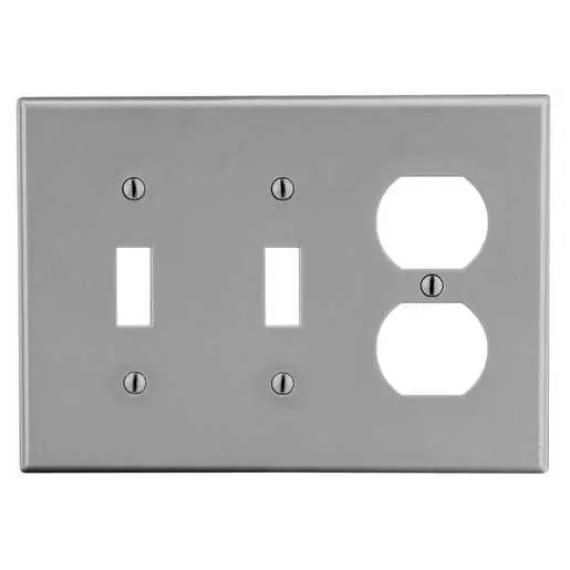 Image of P28GY Wallplate, 3-Gang, 2) Toggle 1) Duplex, Gray