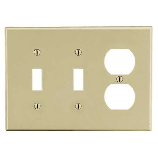 Image of P28I Wallplate, 3-Gang, 2) Toggle 1) Duplex, Ivory