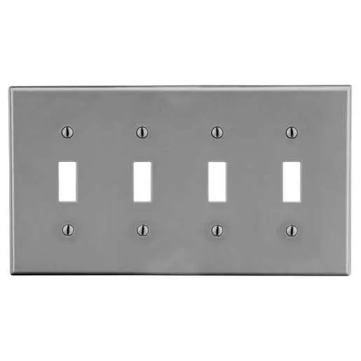 Image of PJ4GY Wallplate, Mid-Size 4-Gang, 4) Toggle, Gray