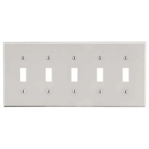 Image of P5LA Wallplate, 5-Gang, 5) Toggle, Light Almond