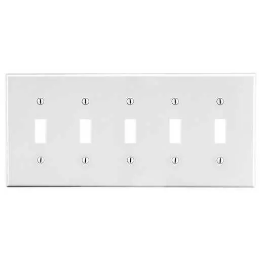 Image of P5W Wallplate, 5-Gang, 5) Toggle, White