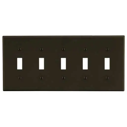 Image of P5 Wallplate, 5-Gang, 5) Toggle, Brown