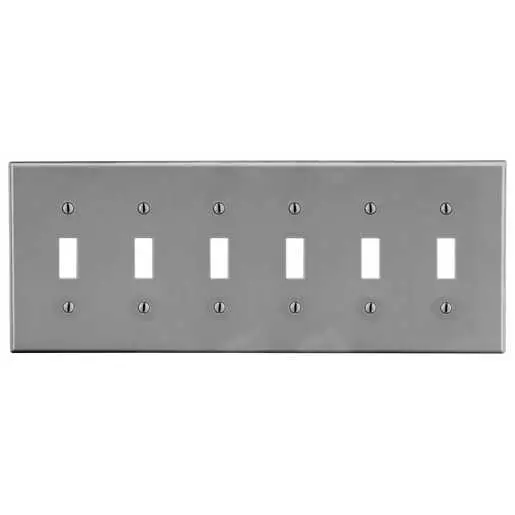 Image of P6GY Wallplate, 6-Gang, 6) Toggle, Gray