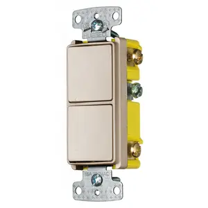 Image of RCD101AL Switches and Lighting Controls, Combination Devices, Residential Grade, Decorator Series, 2) Single Pole Rockers, 15A 120V AC, Side Wired, Almond