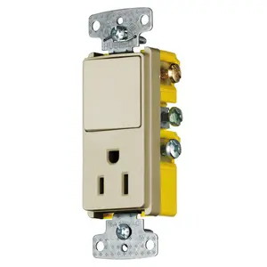 Image of RCD108I Combination Devices, Residential Grade, Decorator Series, 1) Single Pole Rocker, 1) Single Receptacle, 15A 120V AC, Side Wired