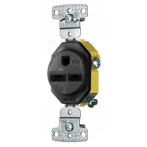 Image of RR155BKWR TradeSelect, Straight Blade, Single Receptacle, Weather Resistant, 15A 250V, 2-Pole 3-Wire Grounding, 6-15R, Black