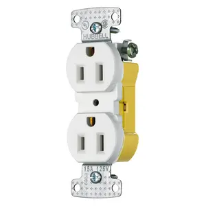 Image of RR15EW Residential Wiring Devices, Straight Blade Devices, Duplex Receptacle, 8-Hole Push Wiring, 15A 125V, 2-Pole 3-Wire Grounding, 5-15R, White