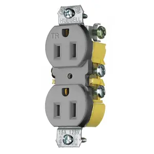 Image of RR15KGYTR TradeSelect, Straight Blade, Duplex Receptacle, Tamper Resistant, Cut Ears, 15A 125V, 2-Pole 3-Wire Grounding, 5-15R, Gray