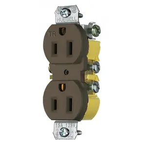 Image of RR15KTR TradeSelect, Straight Blade, Duplex Receptacle, Tamper Resistant, Cut Ears, 15A 125V, 2-Pole 3-Wire Grounding, 5-15R, Brown