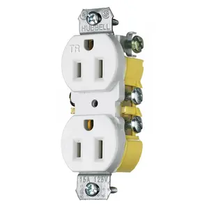 Image of RR15KWTR TradeSelect, Straight Blade, Duplex Receptacle, Tamper Resistant, Cut Ears, 15A 125V, 2-Pole 3-Wire Grounding, 5-15R, White