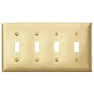 Image of SB4 Wallplates and Boxes, Metallic Plates, 4- Gang, 4) Toggle Opening, Standard Size, Brass