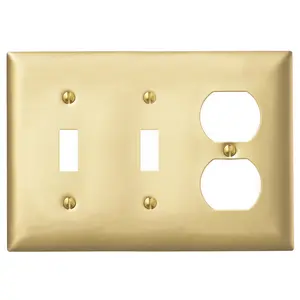 Image of SBP28 Wallplates and Boxes, Metallic Plates, 3- Gang, 2) Toggle, 1) Duplex, Standard Size, Brass Plated Steel