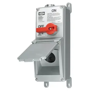 Image of SEHBL3 Industrial Grade, Lever Actuated, Switched Enclosure With Receptacle, Three Pole, 30A Hubbellock, 3 Phase 600V AC, Terminal Screws