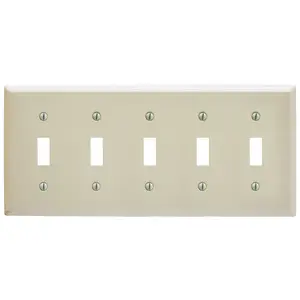 Image of SP5AL Wallplates and Boxes, Metallic Plates, 5- Gang, 5) Toggle Openings, Standard Size, Almond Painted Steel