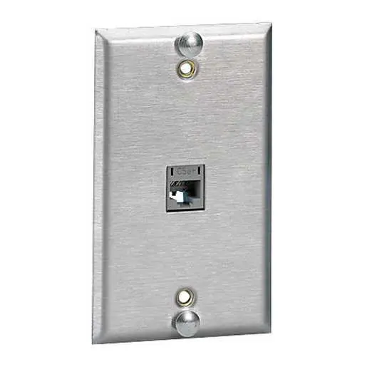 Image of SP5EF Copper Products, Wallphone Plate, Cat5E, 1-Gang, 1-Port, Flush, Stainless Steel