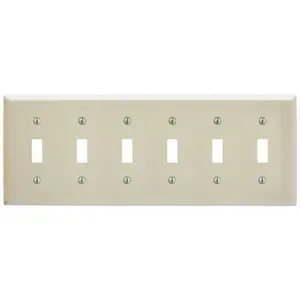 Image of SP6AL Wallplates and Boxes, Metallic Plates, 6- Gang, 6) Toggle Openings, Standard Size, Almond Painted Steel