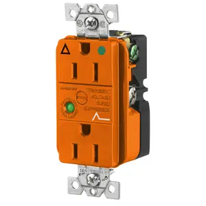 Image of SP82IGOA Circuit Watch Surge Suppression Straight Blade Receptacle, Hospital Grade, Isolated Ground, 15A 125V, 2-Pole 3-Wire Grounding, 5-15R, Orange