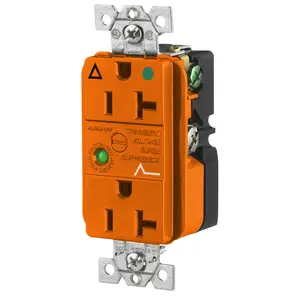 Image of SP83IGOA Circuit Watch Surge Suppression Straight Blade Receptacle, Hospital Grade, Isolated Ground, 20A 125V, 2-Pole 3-Wire Grounding, 5-20R, Orange