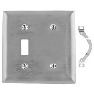 Image of SS114 Wallplates and Boxes, Metallic Plates, 2- Gang, 1) Toggle Opening 1) Blank, Standard Size, Stainless Steel