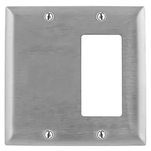 Image of SS1426 Wallplates and Boxes, Metallic Plates, 2- Gang, 1) Blank 1) GFCI Opening, Standard Size, Stainless Steel