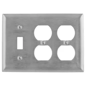 Image of SS182 Wallplates and Boxes, Metallic Plates, 3- Gang, 1) Toggle 2) Duplex Openings, Standard Size, Stainless Steel