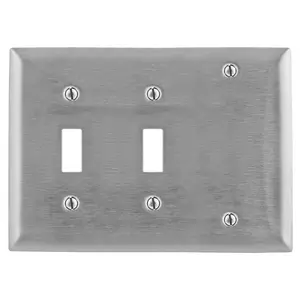 Image of SS213 Wallplates and Boxes, Metallic Plates, 3- Gang, 2) Toggle Openings 1) Blank, Standard Size, Stainless Steel