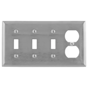 Image of SS38 Wallplates and Boxes, Metallic Plates, 4- Gang, 3) Toggle 1) Duplex Openings, Standard Size, Stainless Steel