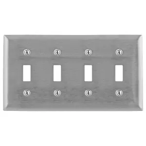 Image of SS4L Wallplates and Boxes, Metallic Plates, 4- Gang, 4) Toggle Openings, 430 Stainless Steel