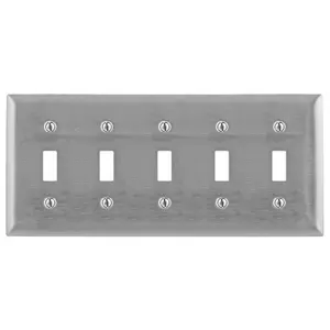 Image of SS5 Wallplates and Boxes, Metallic Plates, 5- Gang, 5) Toggle Openings, Standard Size, Stainless Steel