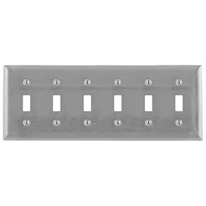 Image of SS6 Wallplates and Boxes, Metallic Plates, 6- Gang, 6) Toggle Openings, Standard Size, Stainless Steel