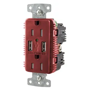 Image of USBB15A5R USB Charger Duplex Receptacle, 15A 125V, 2-Pole 3-Wire Grounding, 5-15R, 2) 5A USB Ports, Red