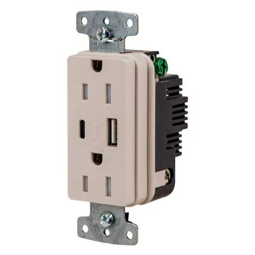 Image of USBB15ACLA USB Charger Duplex Receptacle, 15A 125V, 2-Pole 3-Wire Grounding