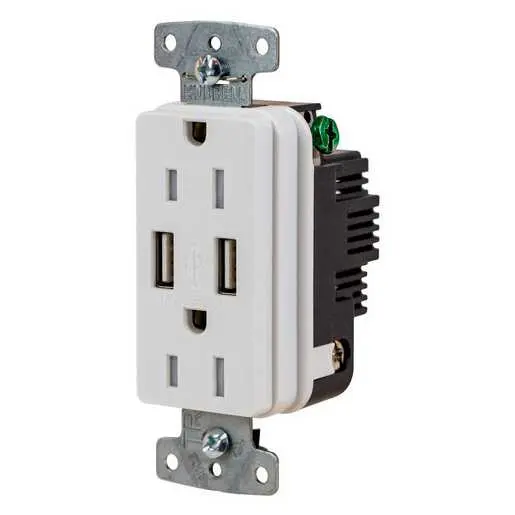 Image of USBB15AW USB Charger Duplex Receptacle, 15A 125V, 2-Pole 3-Wire Grounding