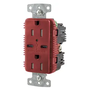 Image of USBB15C5R USB Charger Duplex Receptacle, 15A 125V, 2-Pole 3-Wire Grounding, 5-15R, 2) 5A "C" USB Ports, Red