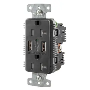 Image of USBB20A5BK USB Charger Duplex Receptacle, 20A 125V, 2-Pole 3-Wire Grounding, 5-20R, 2) 5A USB Ports, Black