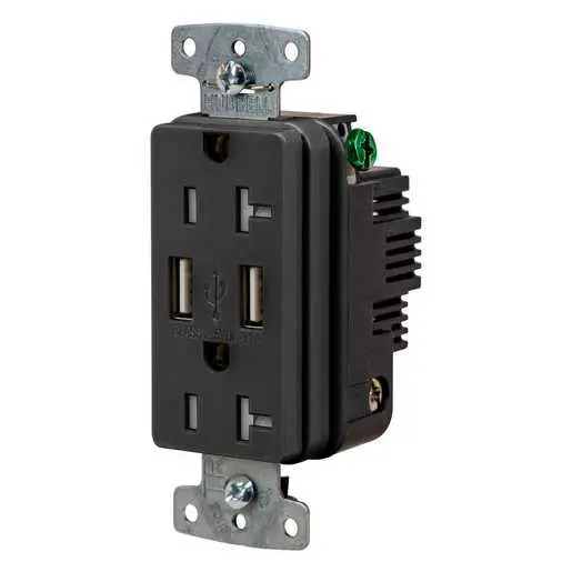 Image of USBB20ABK USB Charger Duplex Receptacle, 20A 125V, 2-Pole 3-Wire Grounding