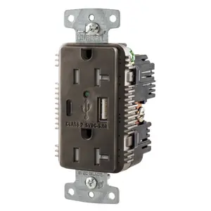 Image of USBB20AC5 USB Charger Duplex Receptacle, 20A 125V, 2-Pole 3-Wire Grounding, 5-20R, 1) 5A "C" USB and "A" Ports, Brown