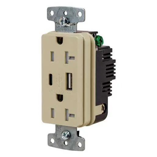 Image of USBB20ACI USB Charger Duplex Receptacle, 20A 125V, 2-Pole 3-Wire Grounding