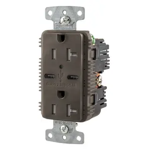 Image of USBB20C5 USB Charger Duplex Receptacle, 20A 125V, 2-Pole 3-Wire Grounding, 5-20R, 2) 5A "C" USB Ports, Brown