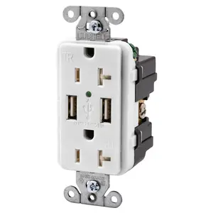 Image of USBB20W Straight Blade Devices, Receptacles, Duplex, USB Charger, 5V 3A, 2-Port, 20A 125V, 2-Pole 3-Wire Grounding, 5-20R, White