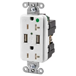 Image of USBB8300W Straight Blade Devices, Receptacles, Duplex, USB Charger, 5V 3A, 2-Port, Hospital Grade, 20A 125V, 2-Pole 3-Wire Grounding, 5-20R, White