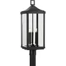 Black three-light post lantern with clear beveled glass shades.