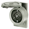 Locking Devices, Bryant Power Interrupting, Industrial, Receptacle, 30A 600V AC/ 20A 250V DC, 4-Pole 5-Wire Grounding, Non-NEMA, Screw Terminal, Black, Aluminum weather protective housing/cover for F.S. and F.D. boxes