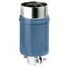 Locking Devices, Bryant Power Interrupting, Industrial, Male Plug, 60A 600V AC, 4-Pole 5-Wire Grounding, Non-NEMA, Screw Terminal, Blue polycarbonate outer cover and adjustable cord grip
